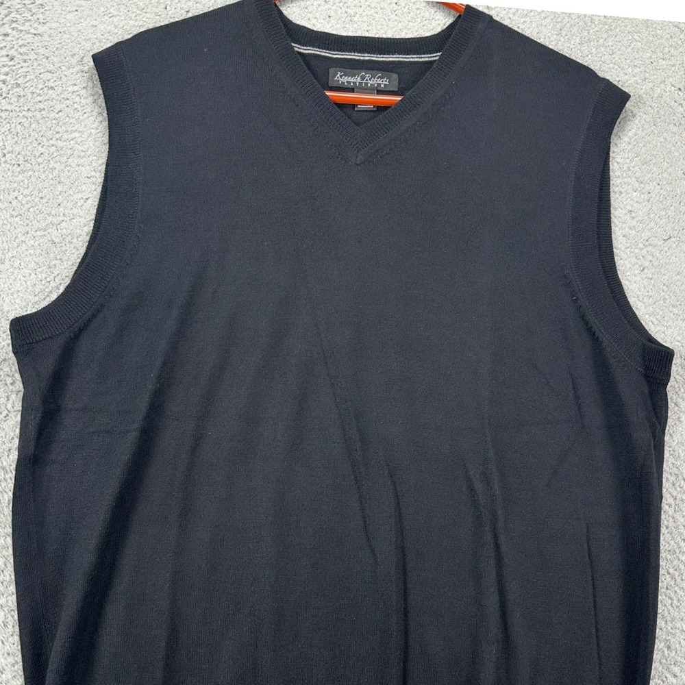 Kenneth Roberts Platinum 100%‎ Wool Sweater Vest Mens Large Black Knit V-Neck